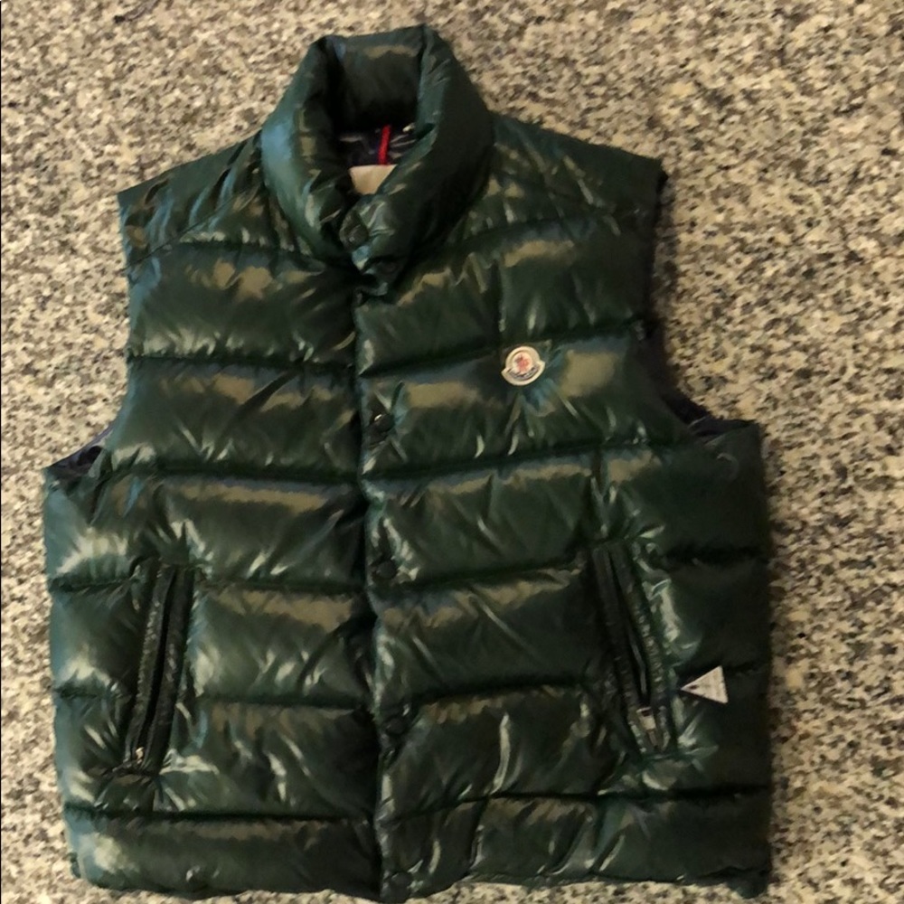 Moncler vest, hunter green with navy blue lining